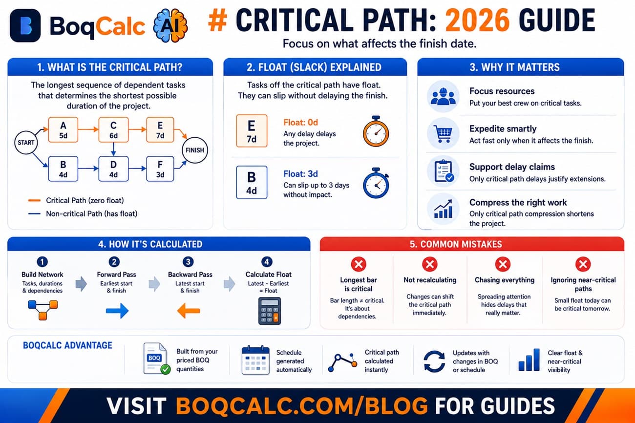 The critical path is the one sequence of tasks that actually determines when a project finishes